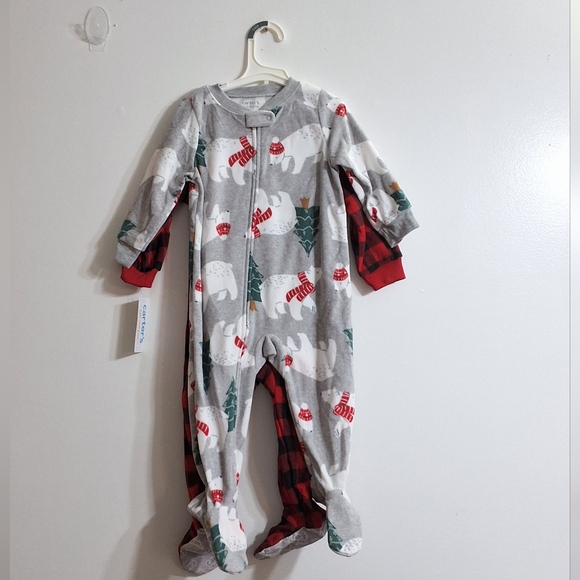 NWT Carter's Just One You Boys 2 Piece Fleece Footed Pajamas 18 Months - Picture 3 of 6